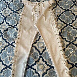 Club Exx White Lace-Up Pants Rave Festival Goth Size M